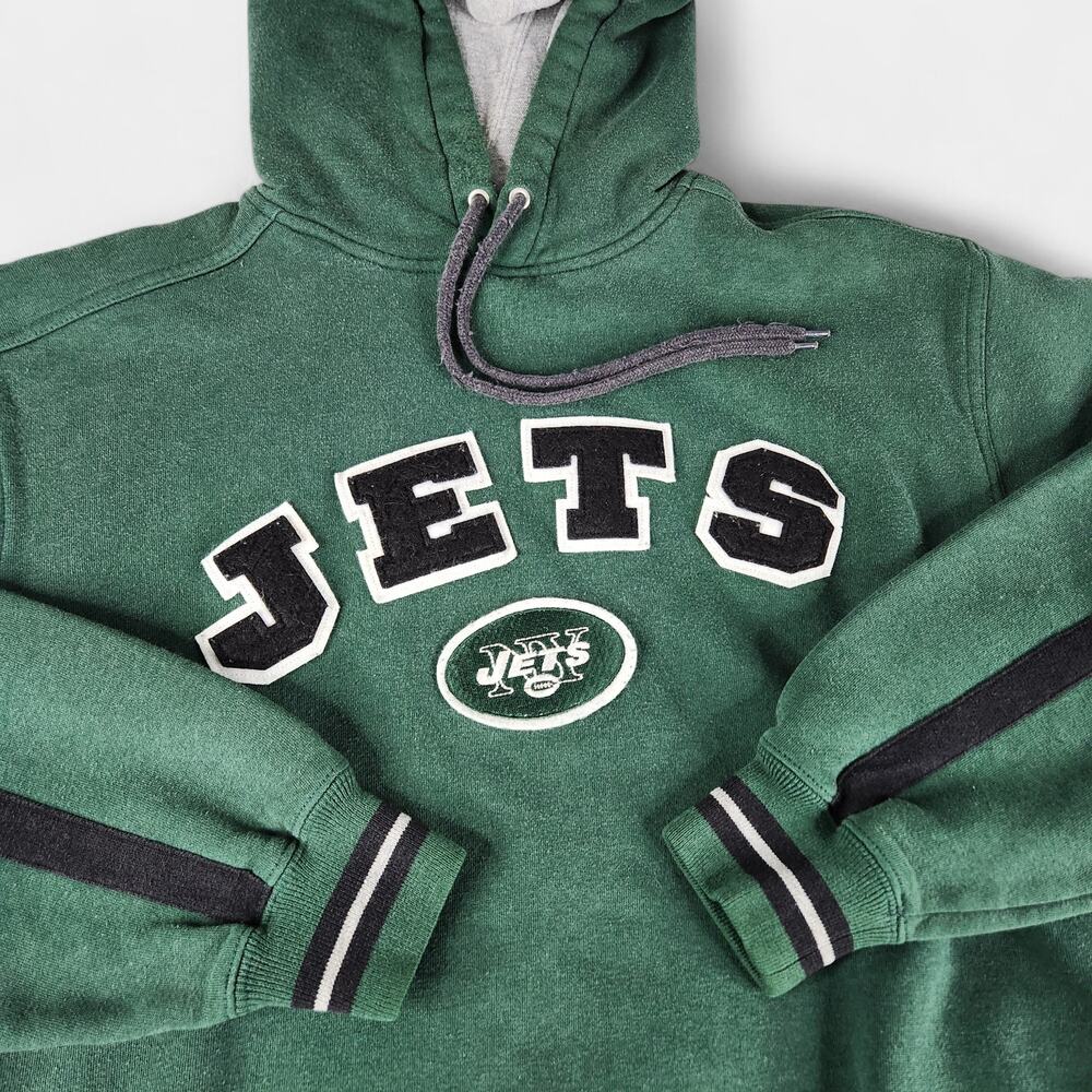New York Jets Hoodie Men's Medium Green Embroidered Patch Pockets NFL